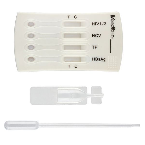 Комбінований тест на 4 інфекції: ВІЛ1/2 (HIV), гепатиту С (HCV), гепатиту В (HBsAg), сифілісу (ТР) (20шт) W026-C фото